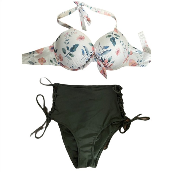 H&M Other - Push-up Floral Bikini w/ high waisted green bottom